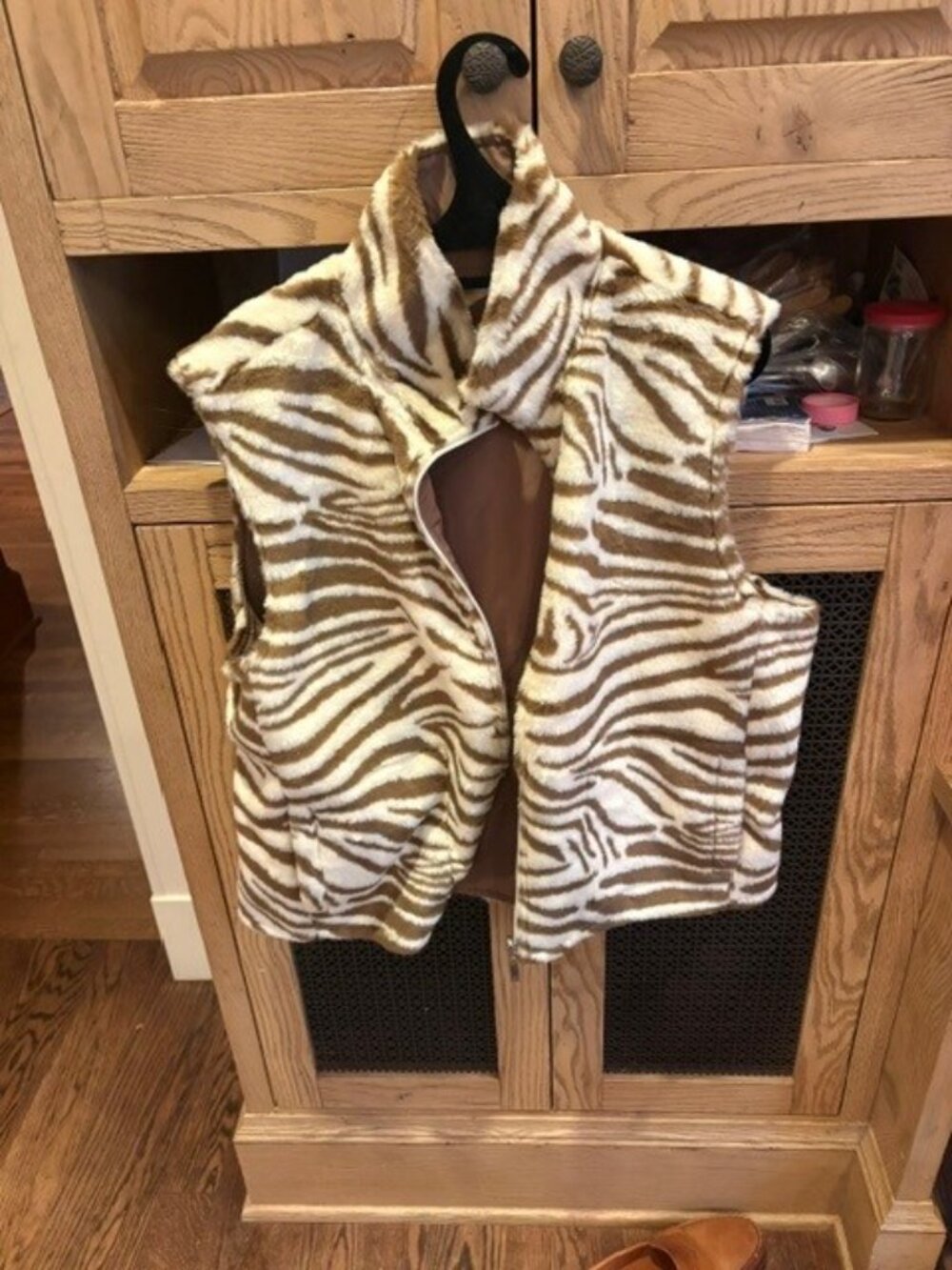 Zebra animal print faux fur exterior reversable to brown vest
